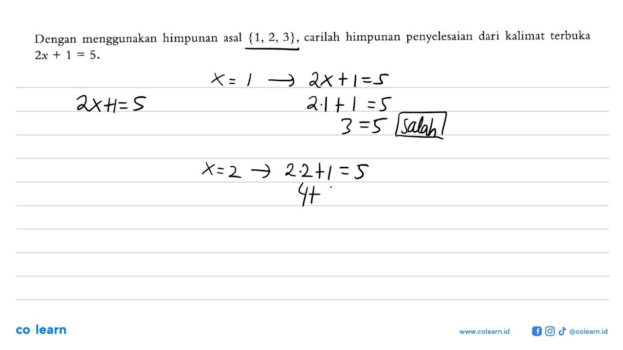 Dengan menggunakan himpunan asal {1, 2, 3}, carilah