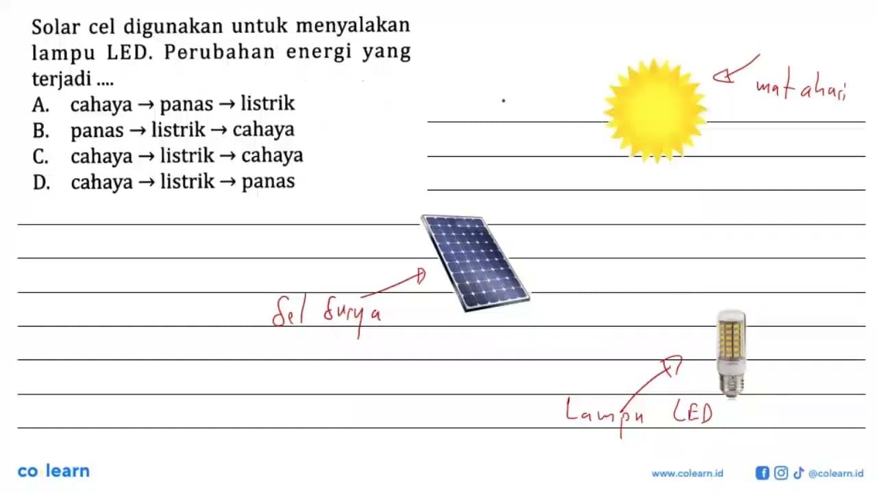 Solar cel digunakan untuk menyalakan lampu LED. Perubahan