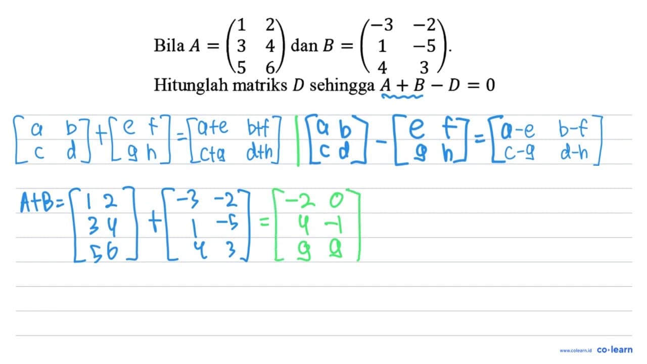 Bila A=(1 2 3 4 5 6) dan B=(-3 -2 1 -5 4 3) Hitunglah