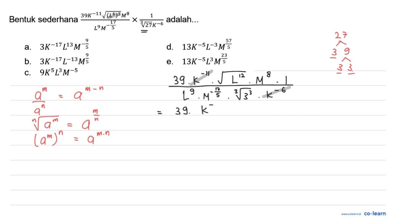Bentuk sederhana (39 K^(-11) akar((L^(4))^(3))
