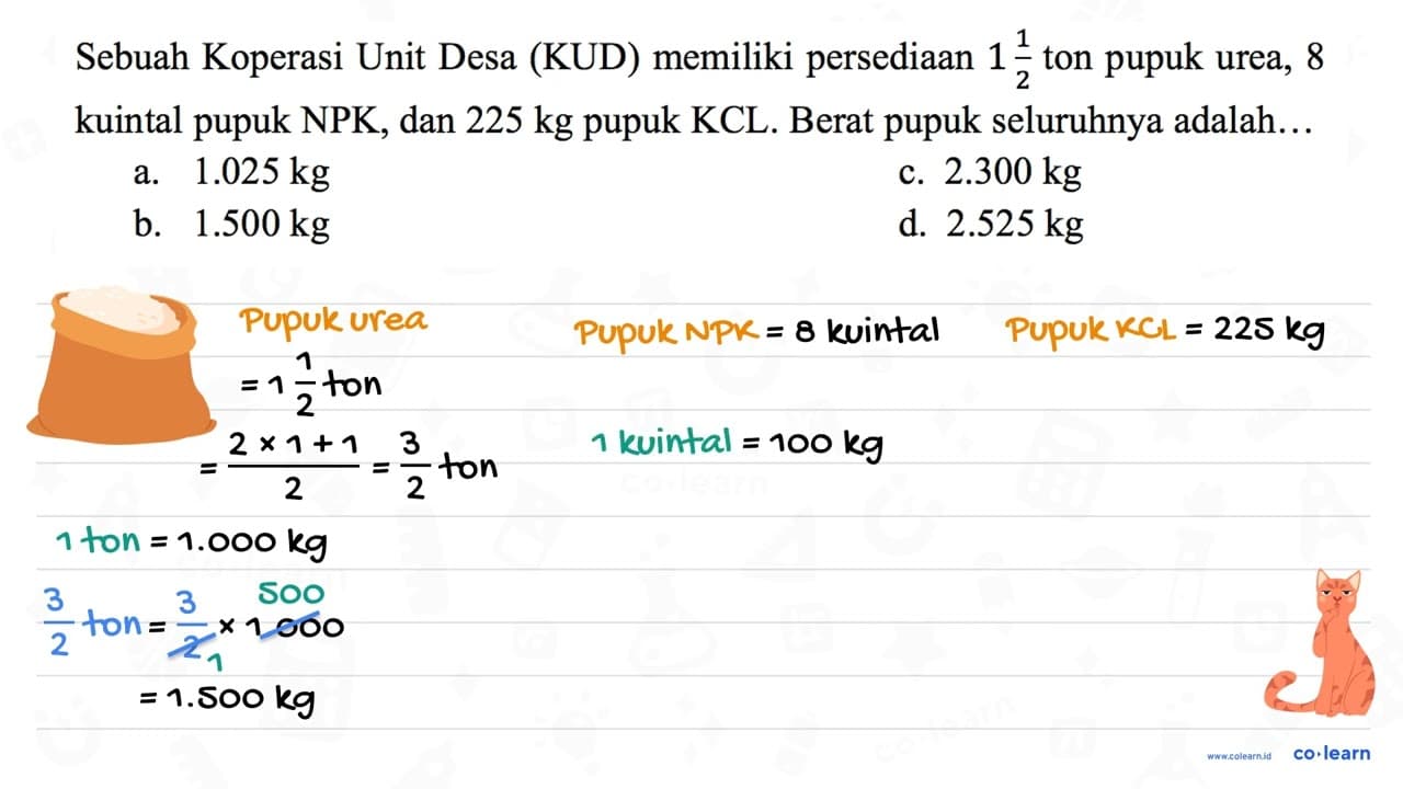 Sebuah Koperasi Unit Desa (KUD) memiliki persediaan 1 1/2