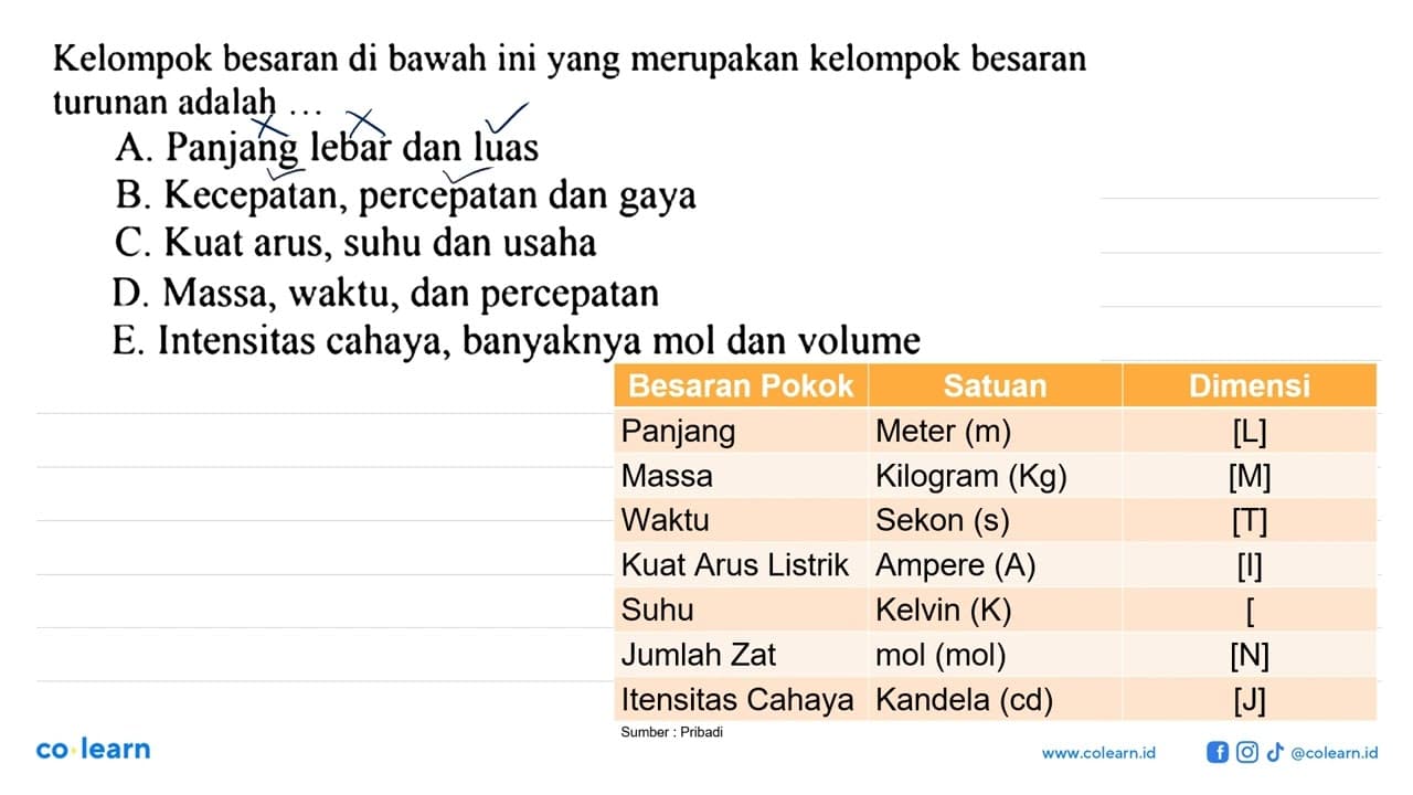 Kelompok besaran di bawah ini yang merupakan kelompok