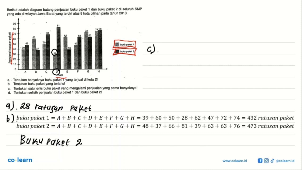 Berikut adalah diagram batang penjualan buku paket 1 dan