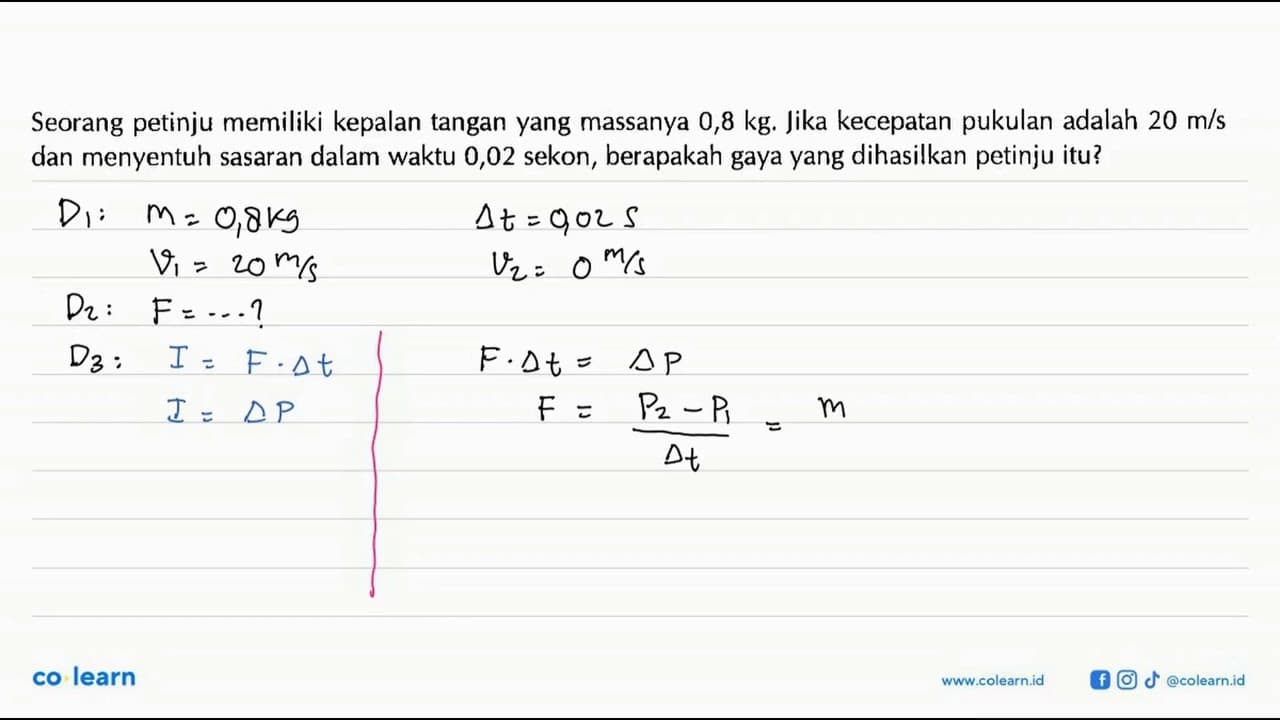 Seorang petinju memiliki kepalan tangan yang massanya 0,8