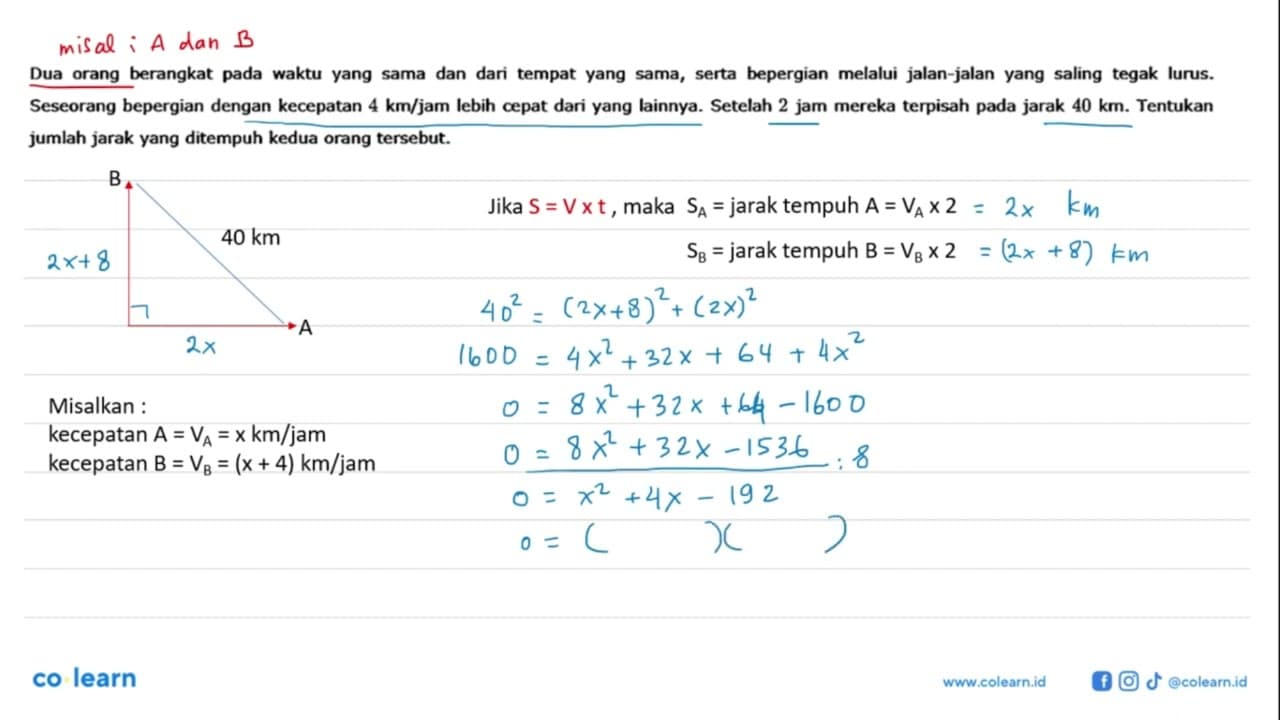 Dua orang berangkat pada waktu yang sama dan dari tempat