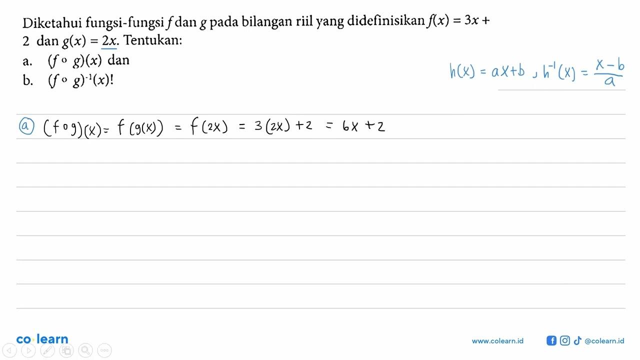 Diketahui fungsi-fungsi f dan g pada bilangan riil yang