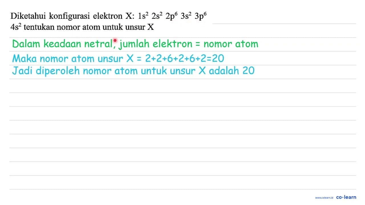 Diketahui konfigurasi elektron X: 1 s^(2) 2 s^(2) 2 p^(6) 3