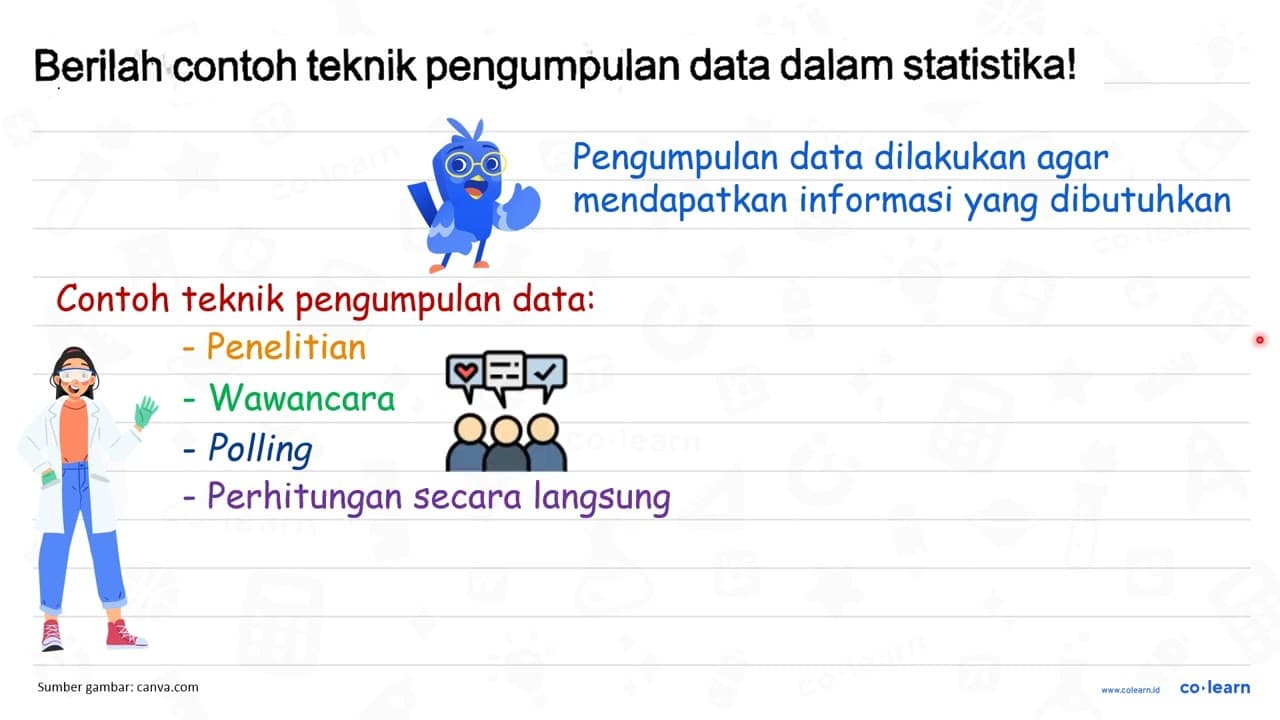 Berilah contoh teknik pengumpulan data dalam statistika!