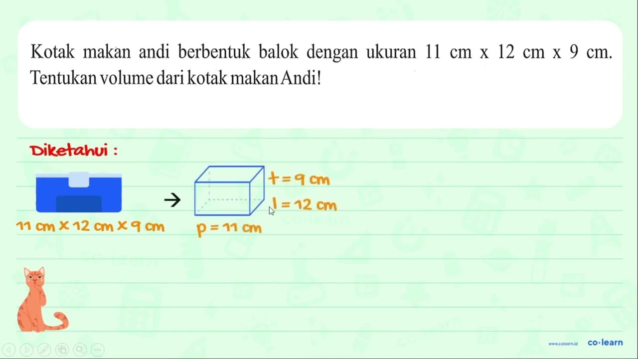 Kotak makan andi berbentuk balok dengan ukuran 11 cm x 12