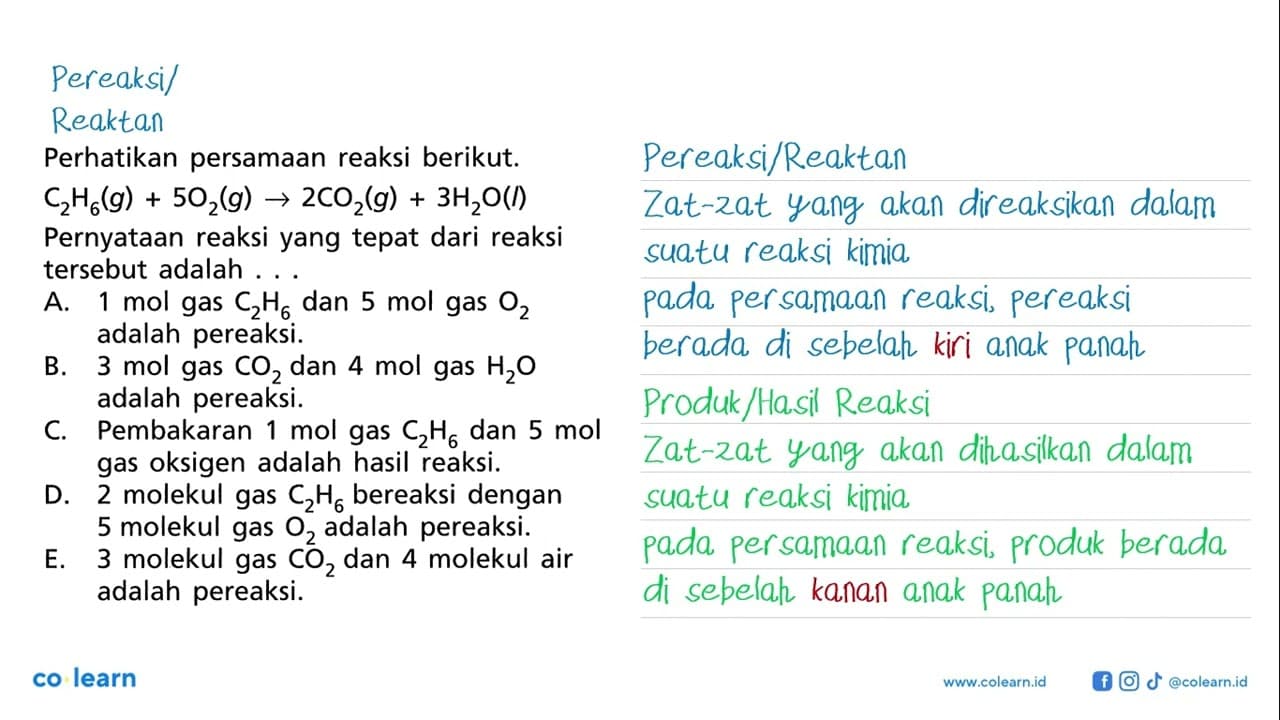 Perhatikan persamaan reaksi berikut. C2H6(g) + 5O2(g) ->