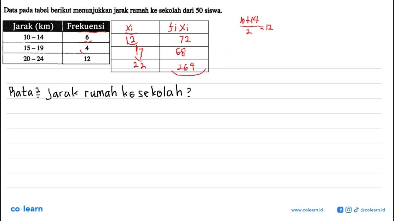 Data pada tabel berikut menunjukkan jarak rumah ke sekolah