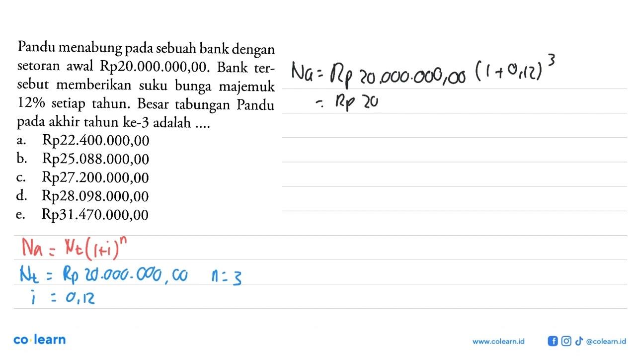 Pandu menabung pada sebuah bank dengan setoran awal