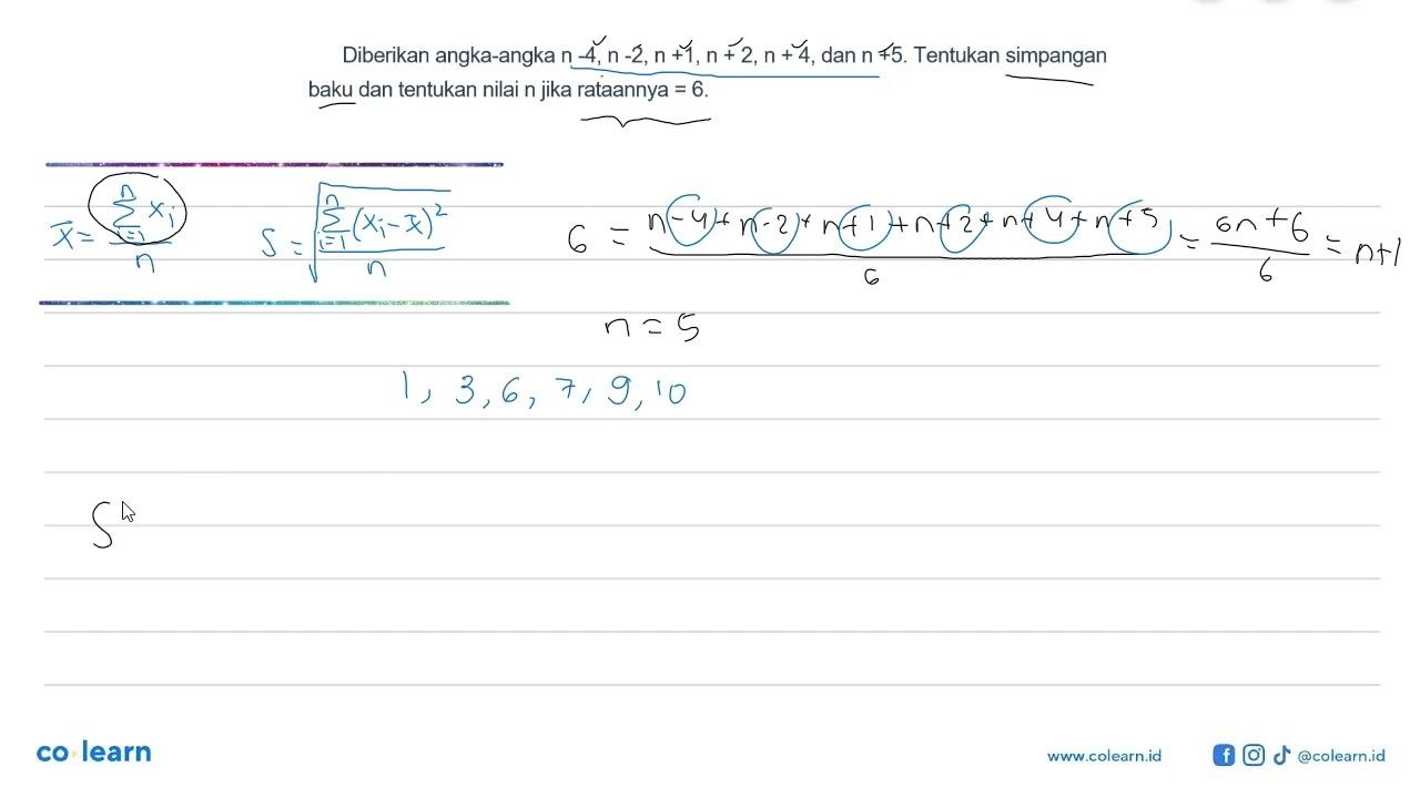 Diberikan angka-angka n-4, n-2, n+1, n+2, n+4, dan n+5.