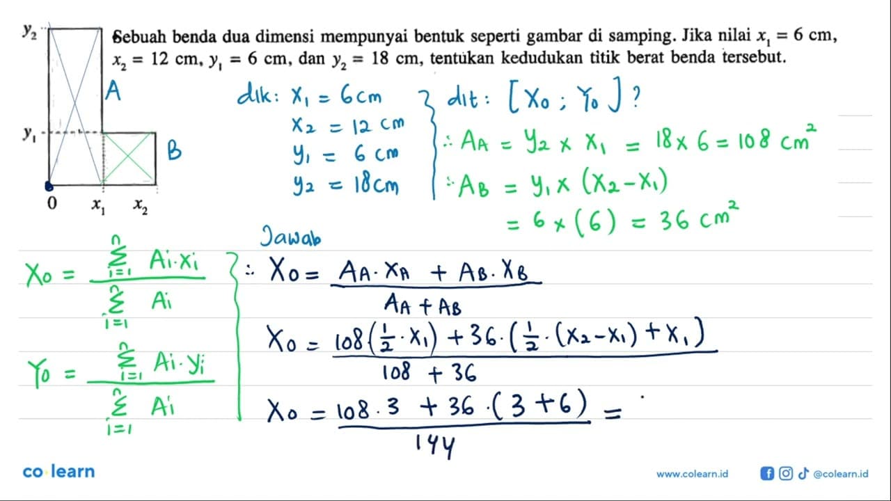 y2 y1 0 x1 x2 Sebuah benda dua dimensi mempunyai bentuk