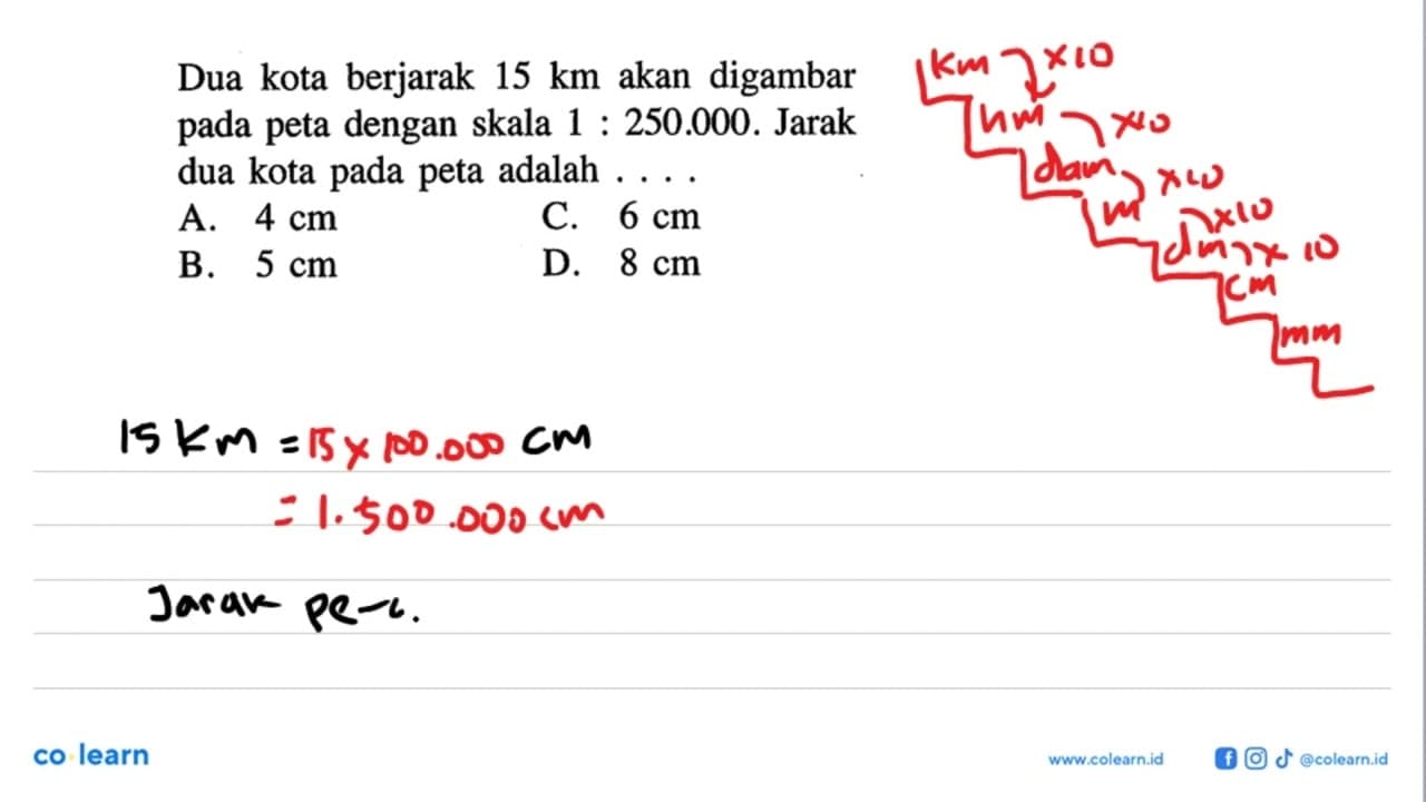 Dua kota berjarak 15 km akan digambar pada peta dengan