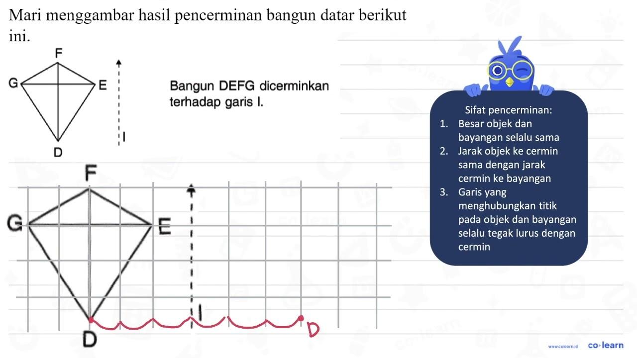 Bangun DEFG dicerminkan terhadap garis I. F G E D l