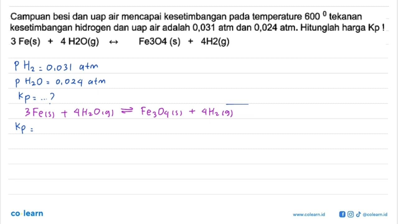 Campuan besi dan uap air mencapai kesetimbangan pada