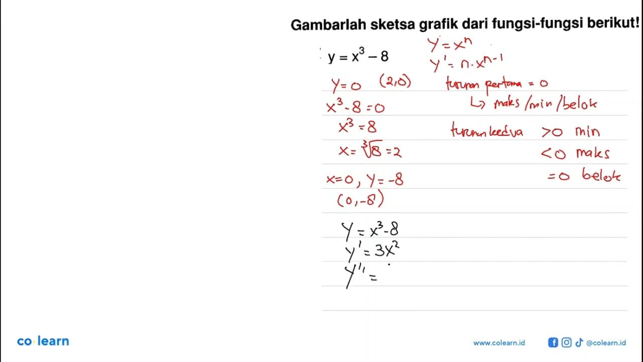 Gambarlah sketsa grafik dari fungsi-fungsi berikut! y=x^3-8