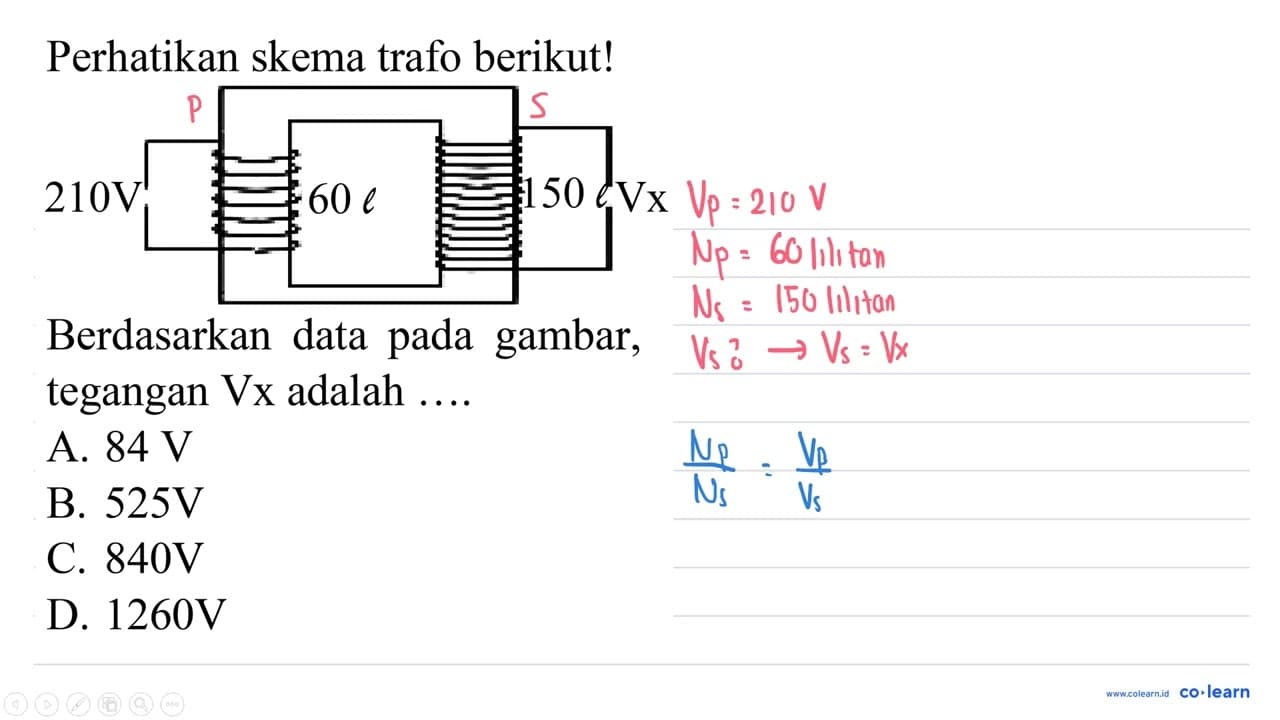 Perhatikan skema trafo berikut! Berdasarkan data pada