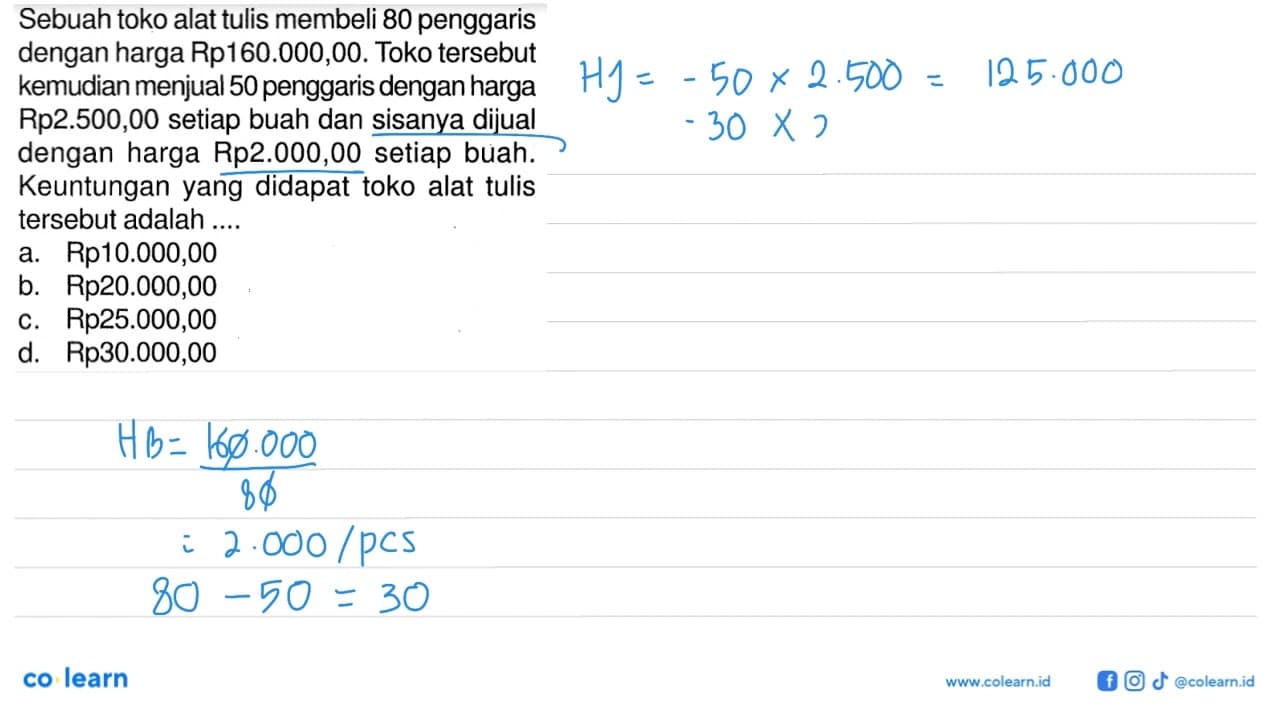 Sebuah toko alat tulis membeli 80 penggaris dengan harga