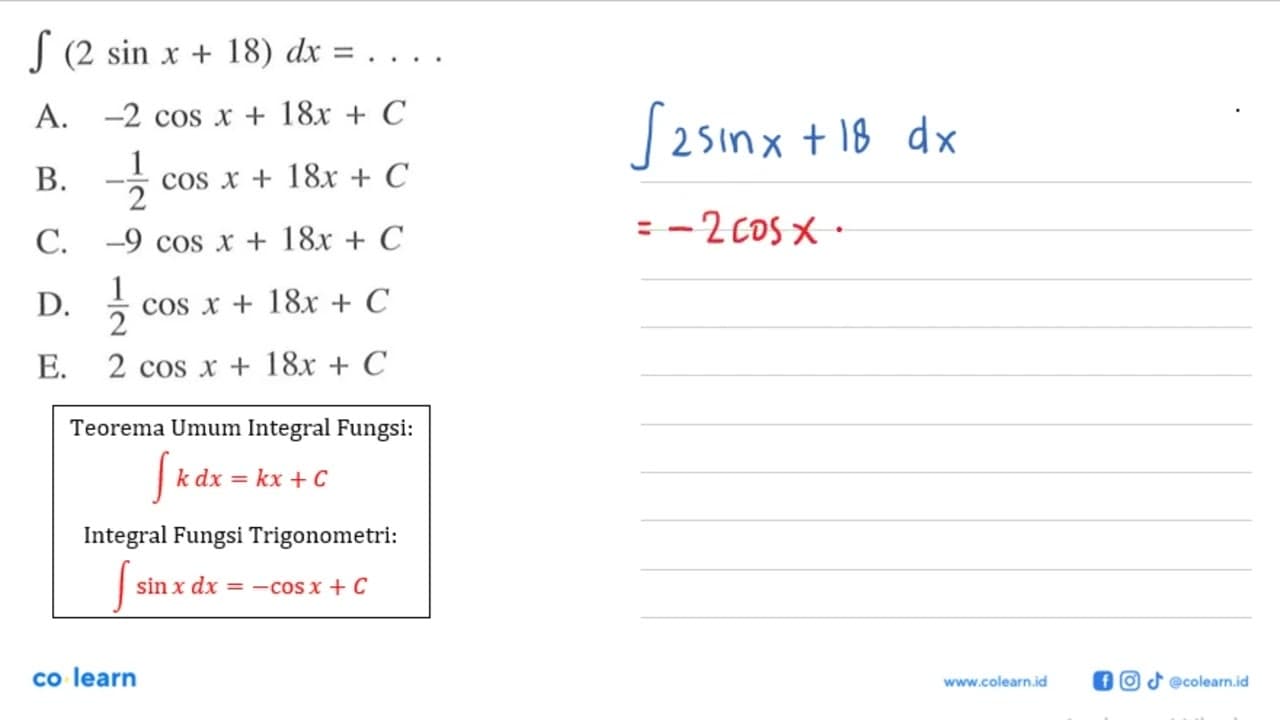 integral(2 sin x+18) dx=....