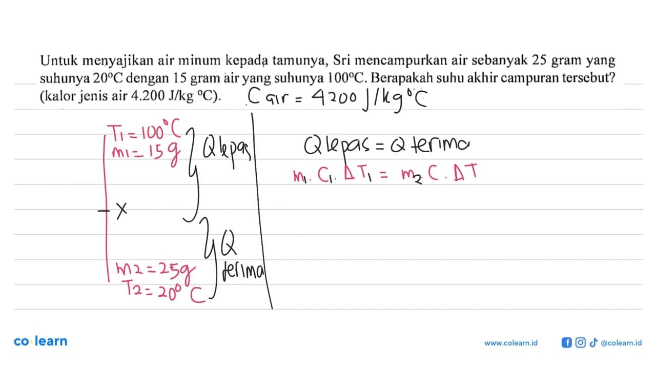 Untuk menyajikan air minum kepada tamunya, Sri mencampurkan