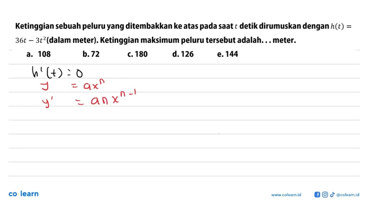 Ketinggian sebuah peluru yang ditembakkan ke atas pada saat