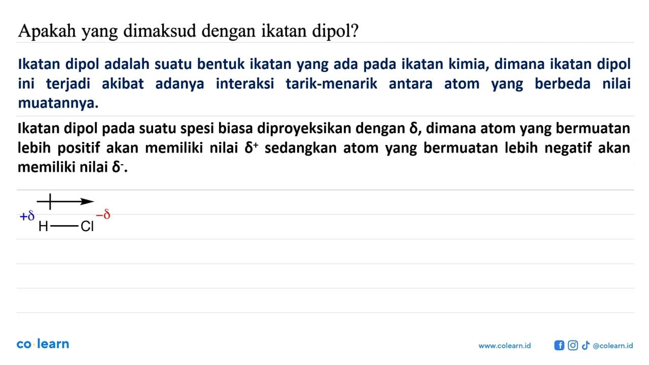 Apakah yang dimaksud dengan ikatan dipol?