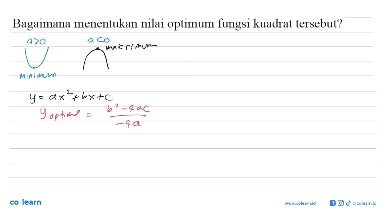 Bagaimana menentukan nilai optimum fungsi kuadrat tersebut?