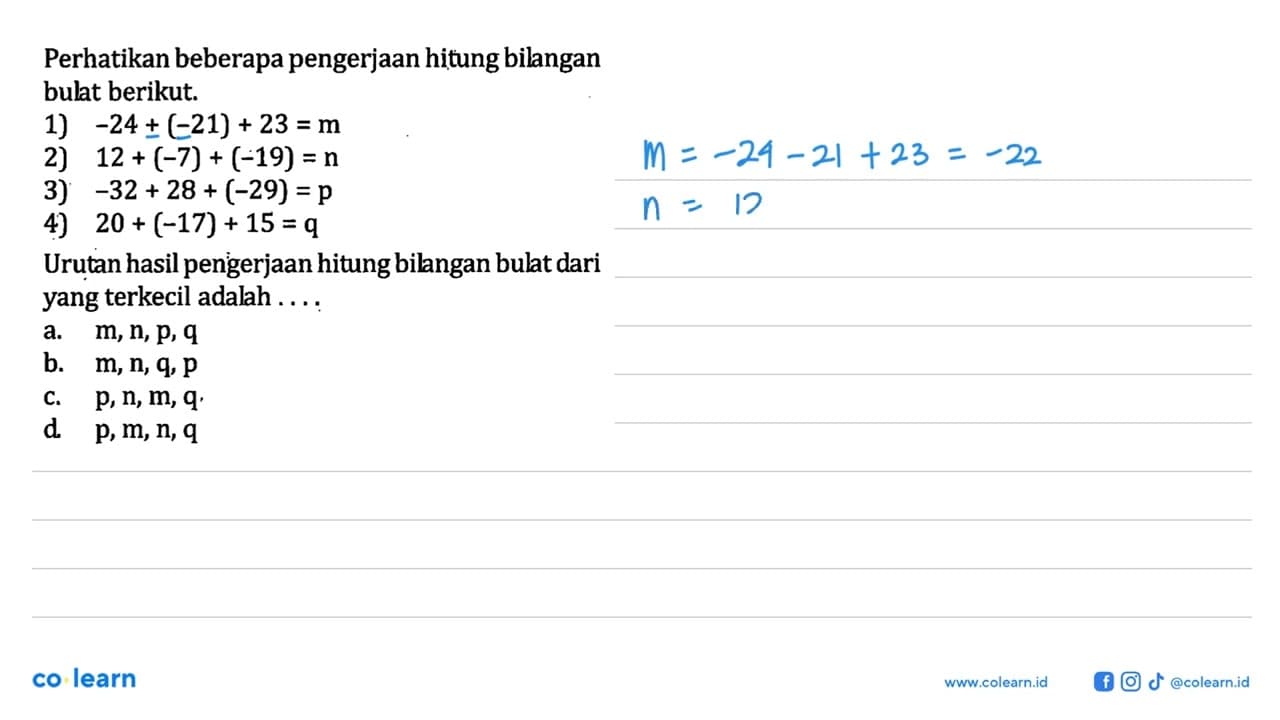 Perhatikan beberapa pengerjaan hitung bilangan bulat