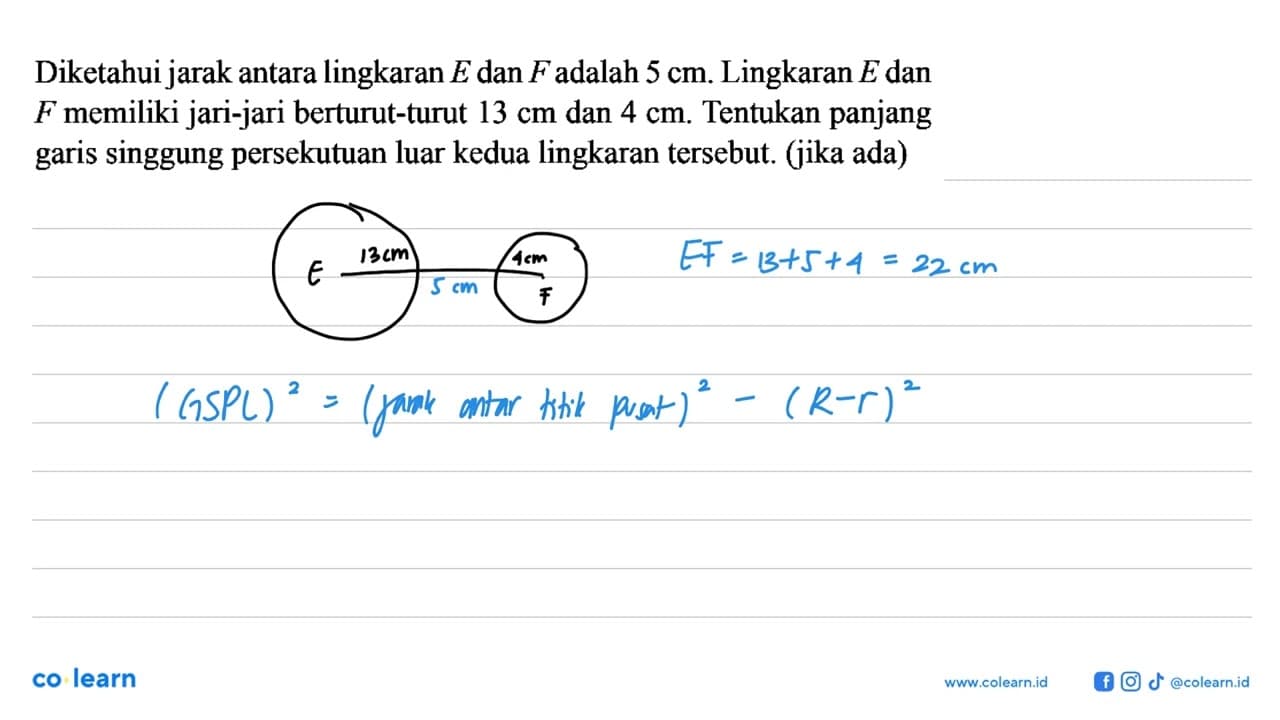 Diketahui jarak antara lingkaran E dan F adalah 5 cm.