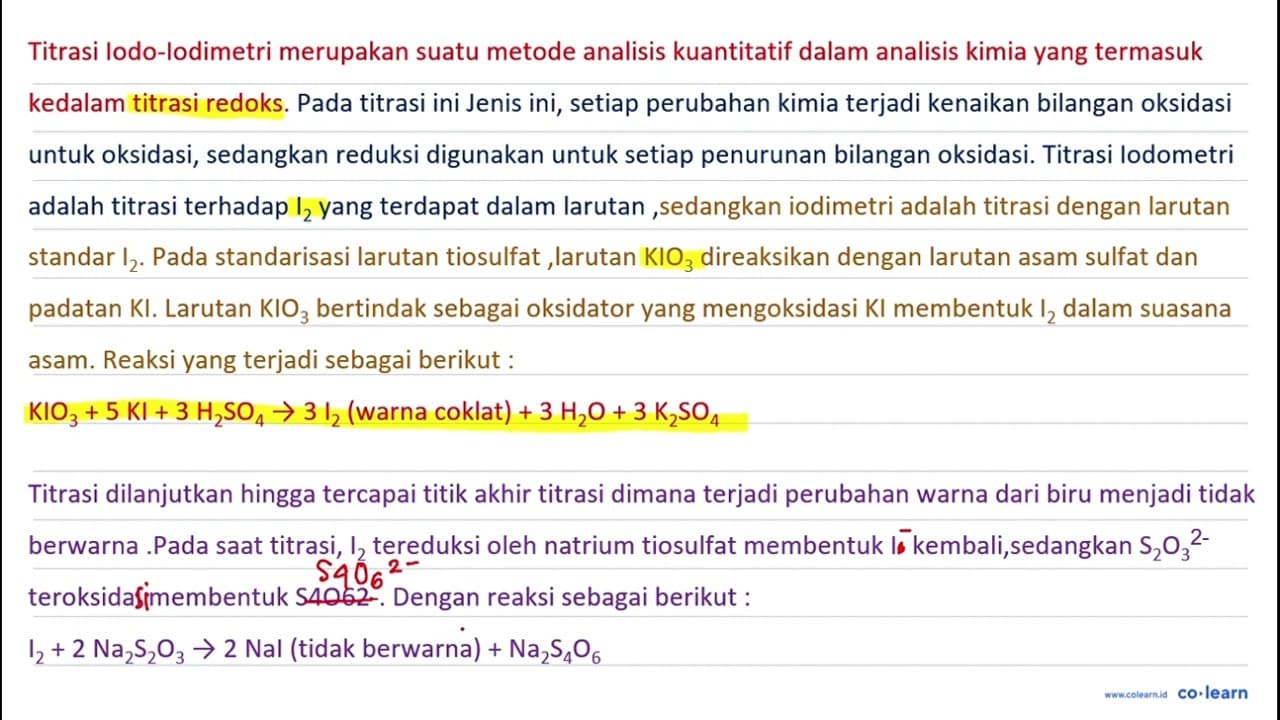 Berapa ekivalen natrium tiosulfat?