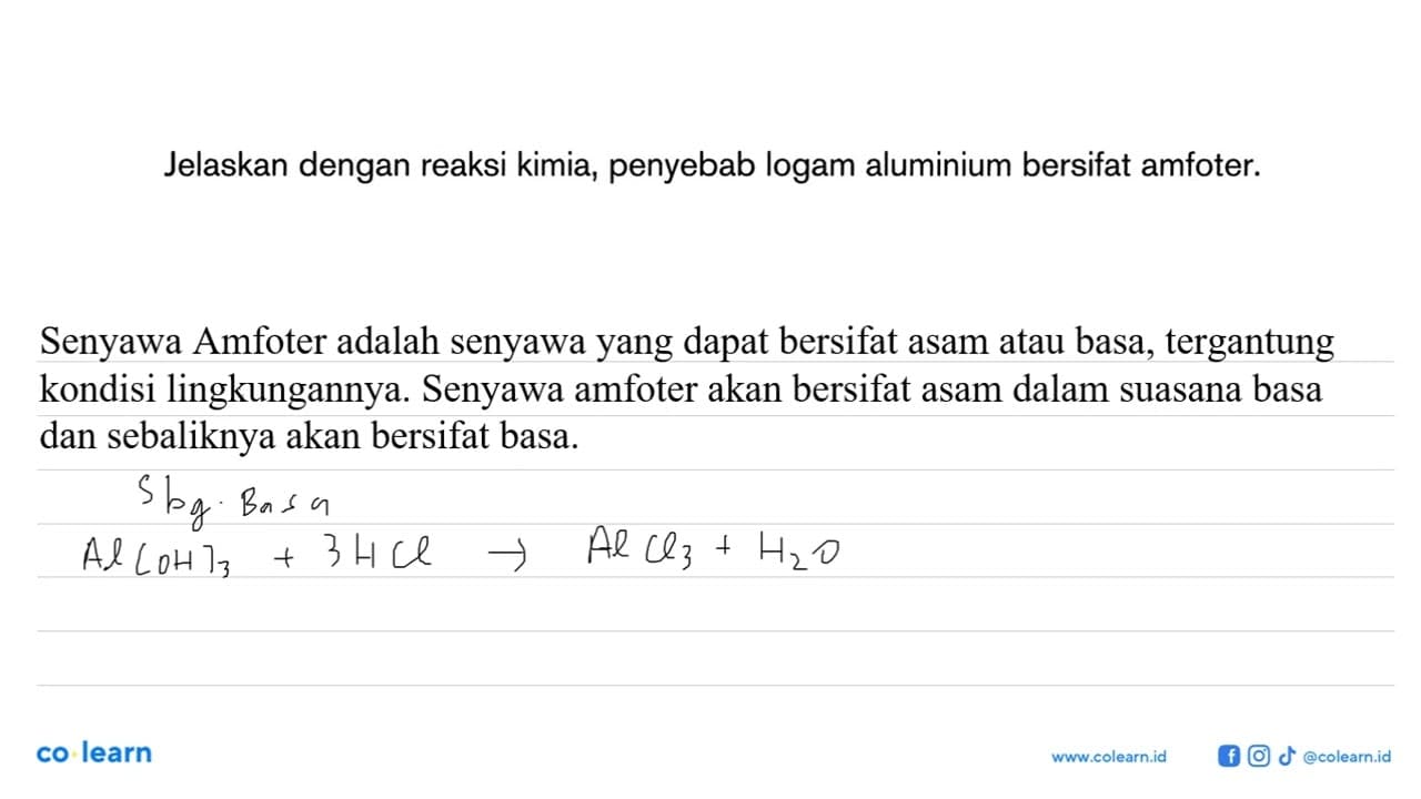 Jelaskan dengan reaksi kimia, penyebab logam aluminium