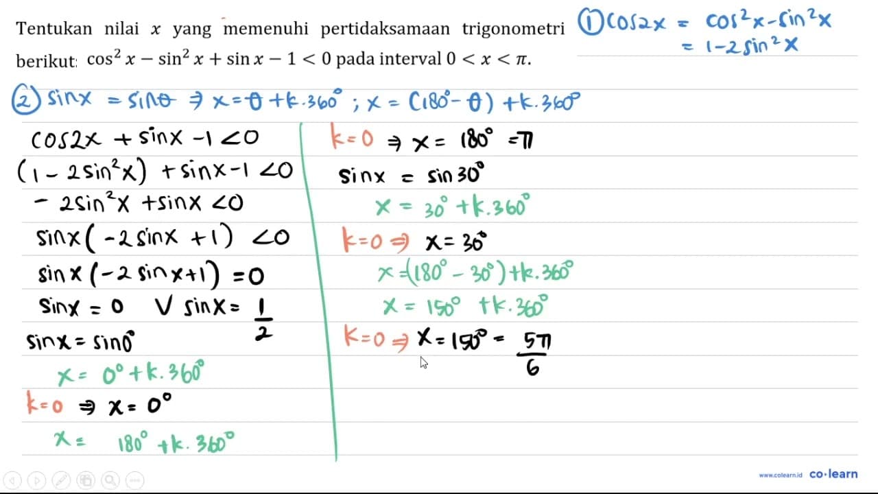 Tentukan nilai x yang memenuhi pertidaksamaan trigonometri