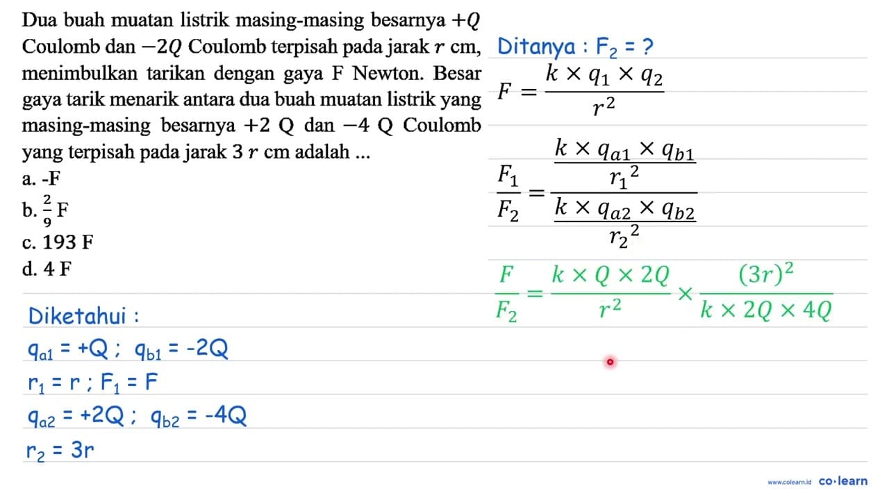 Dua buah muatan listrik masing-masing besarnya +Q Coulomb