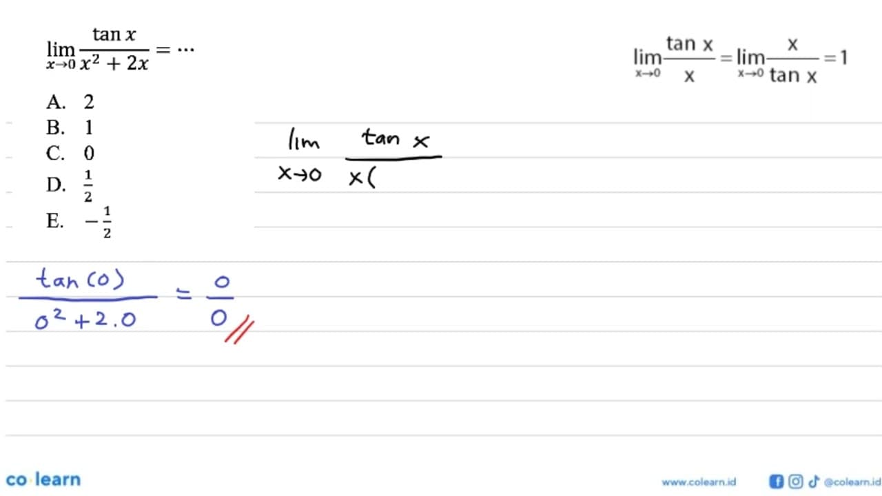 lim x->0 (tanx)/(x^2+2x) = ...