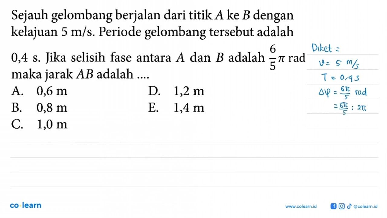 Sejauh gelombang berjalan dari titik A ke B dengan kelajuan