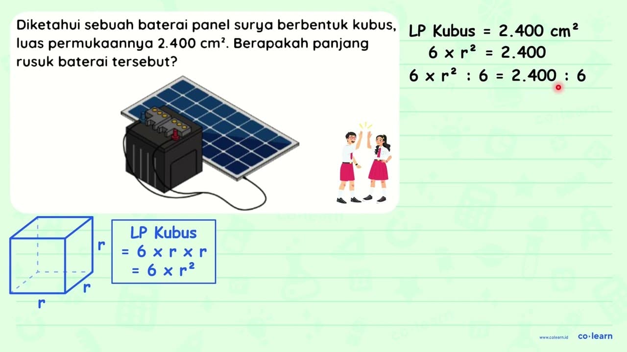 Diketahui sebuah baterai panel surya berbentuk kubus, luas