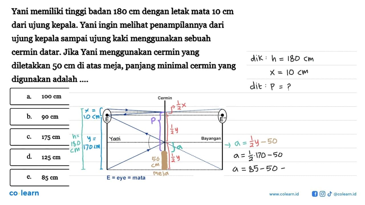 [Soal HOTS]Yani memiliki tinggi badan 180 cm dengan letak