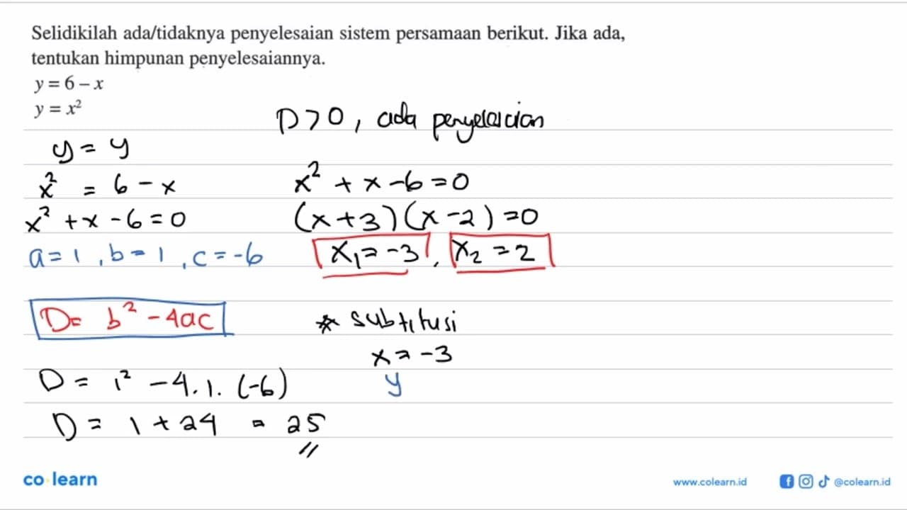 Selidikilah ada/tidaknya penyelesaian sistem persamaan