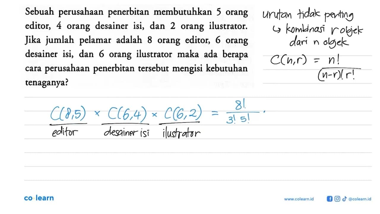 Sebuah perusahaan penerbitan membutuhkan 5 orang editor, 4