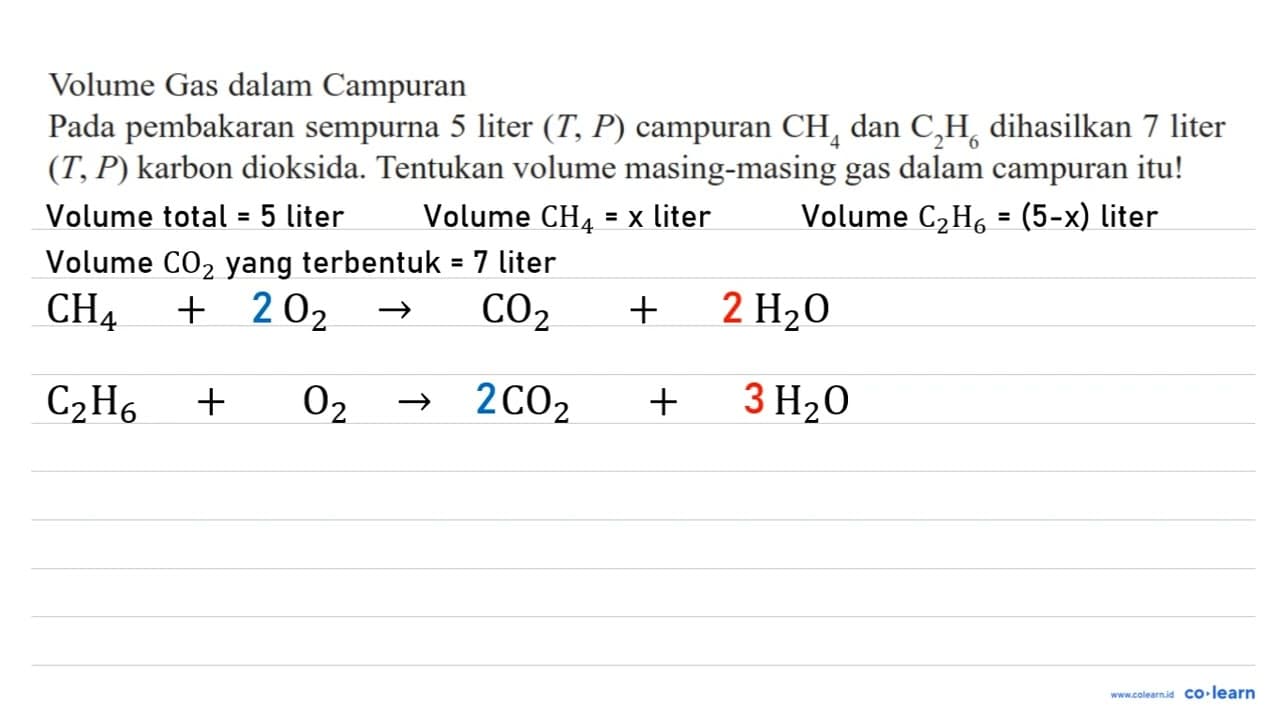 Volume Gas dalam Campuran Pada pembakaran sempurna 5 liter