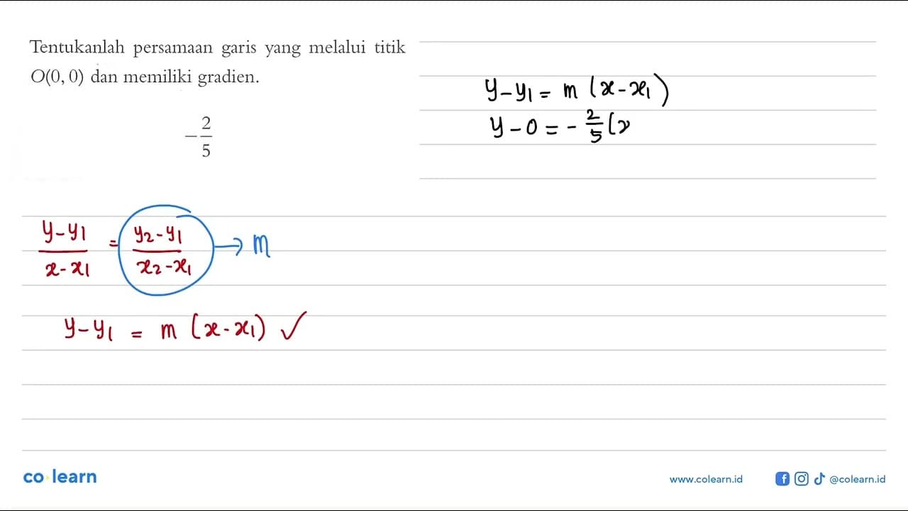 Tentukanlah persamaan garis yang melalui titik O(0, 0) dan