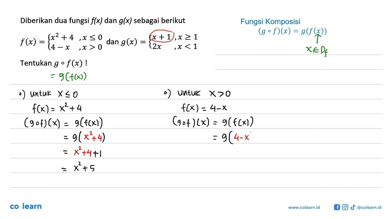 Diberikan dua fungsi f(x) dan g(x) sebagai berikut f(x)={