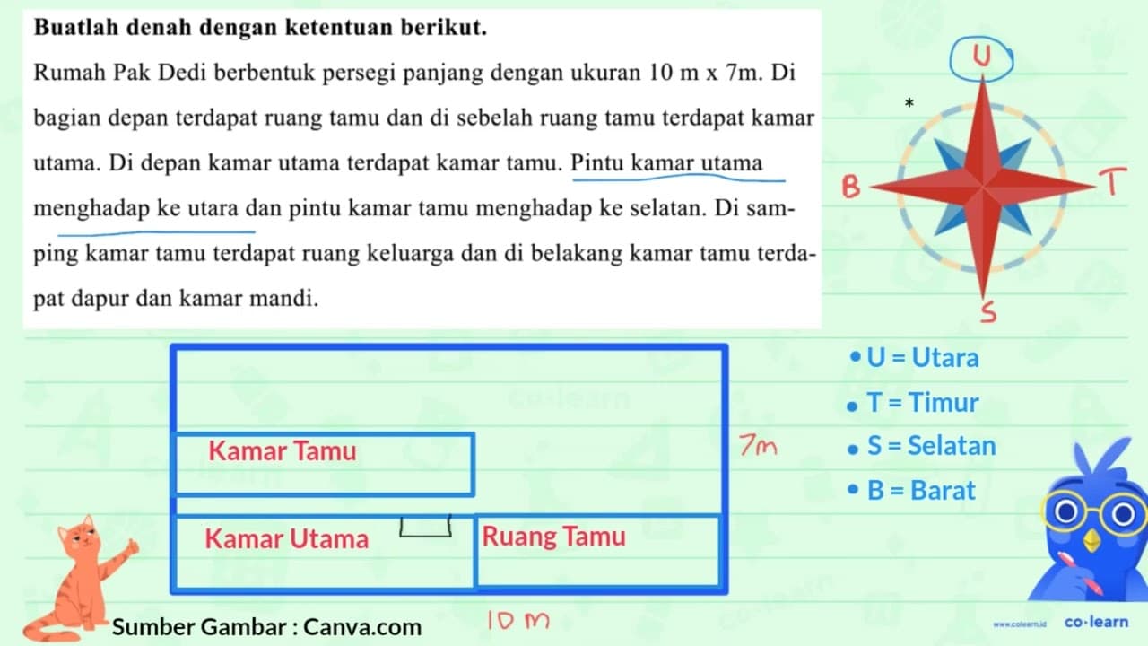 Buatlah denah dengan ketentuan berikut. Rumah Pak Dedi