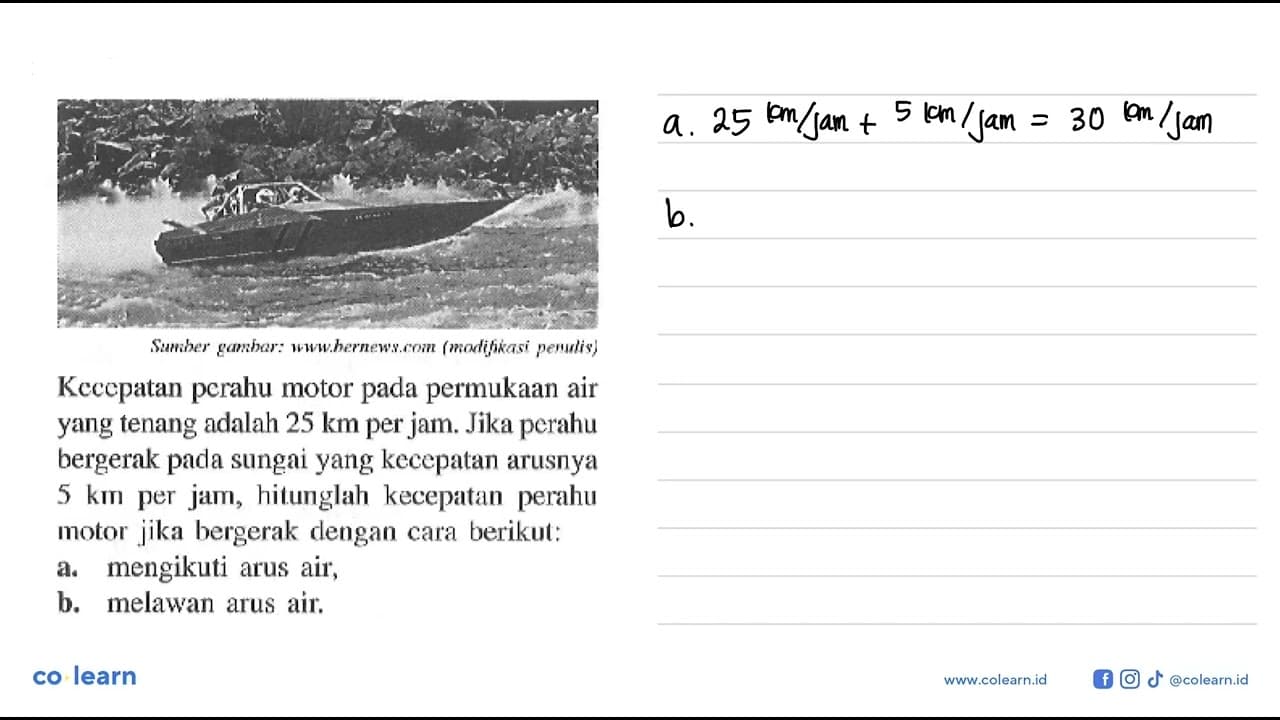 Kecepatan perahu motor pada permukaan air yang tenang