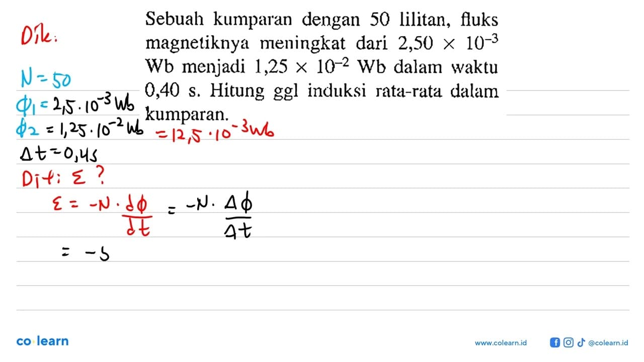 Sebuah kumparan dengan 50 lilitan, fluks magnetiknya