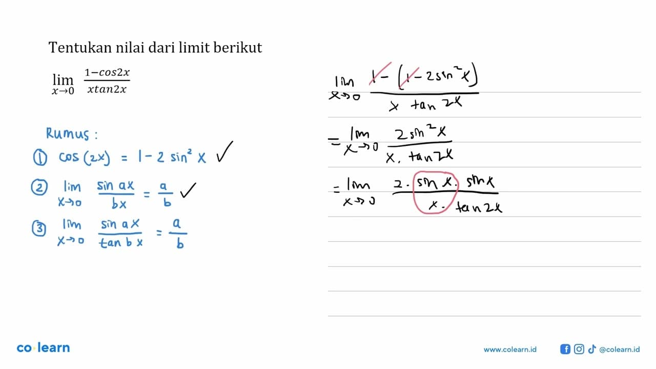 Tentukan nilai dari limit berikut limit x->0