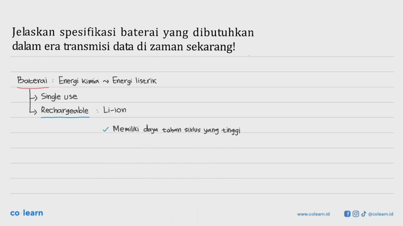 Jelaskan spesifikasi baterai yang dibutuhkan dalam era