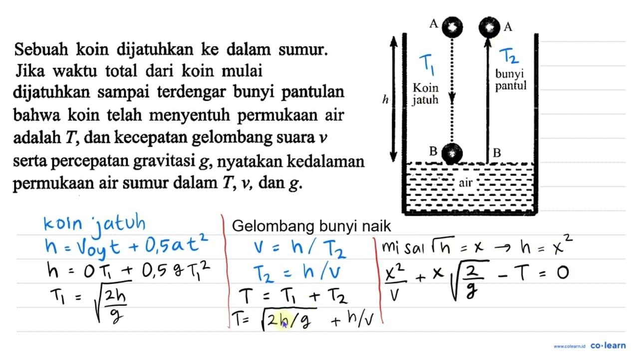 Sebuah koin dijatuhkan ke dalam sumur. Jika waktu total